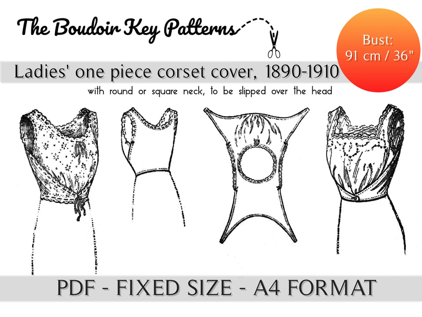 PDF Pattern - Victorian Edwardian Corset Cover - Fixed Size