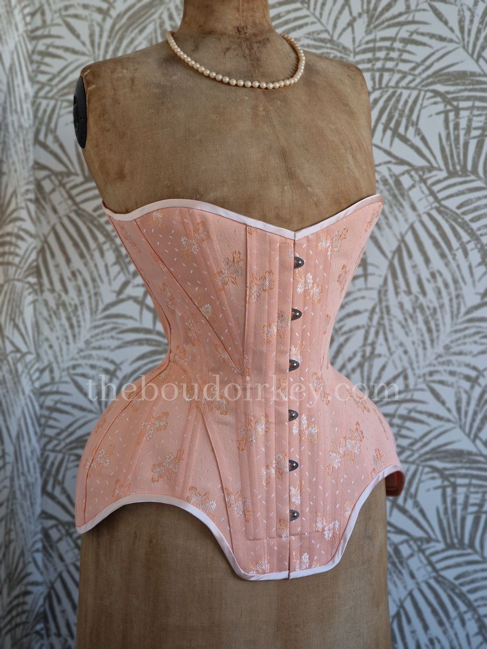 Size L - Ready-To-Ship Edwardian Corset in Peachy Floral Coutil