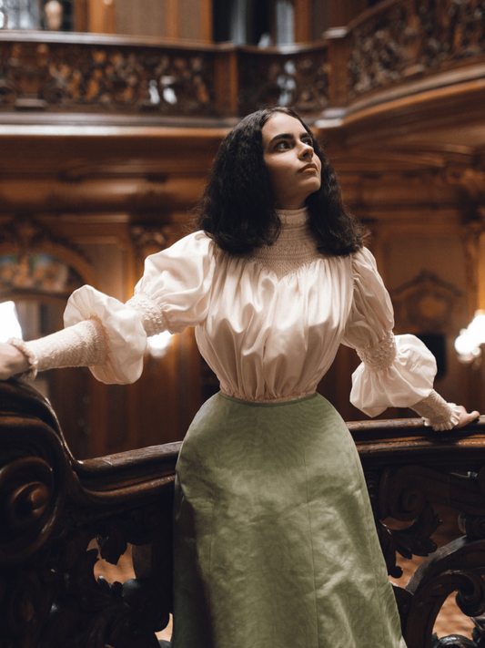 "Belle" Edwardian Hand-Embroidered Silk Smocked Blouse