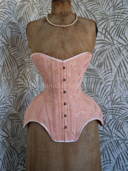 Size L - Ready-To-Ship Edwardian Corset in Peachy Floral Coutil