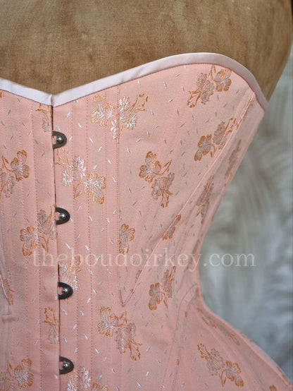 Size L - Ready-To-Ship Edwardian Corset in Peachy Floral Coutil