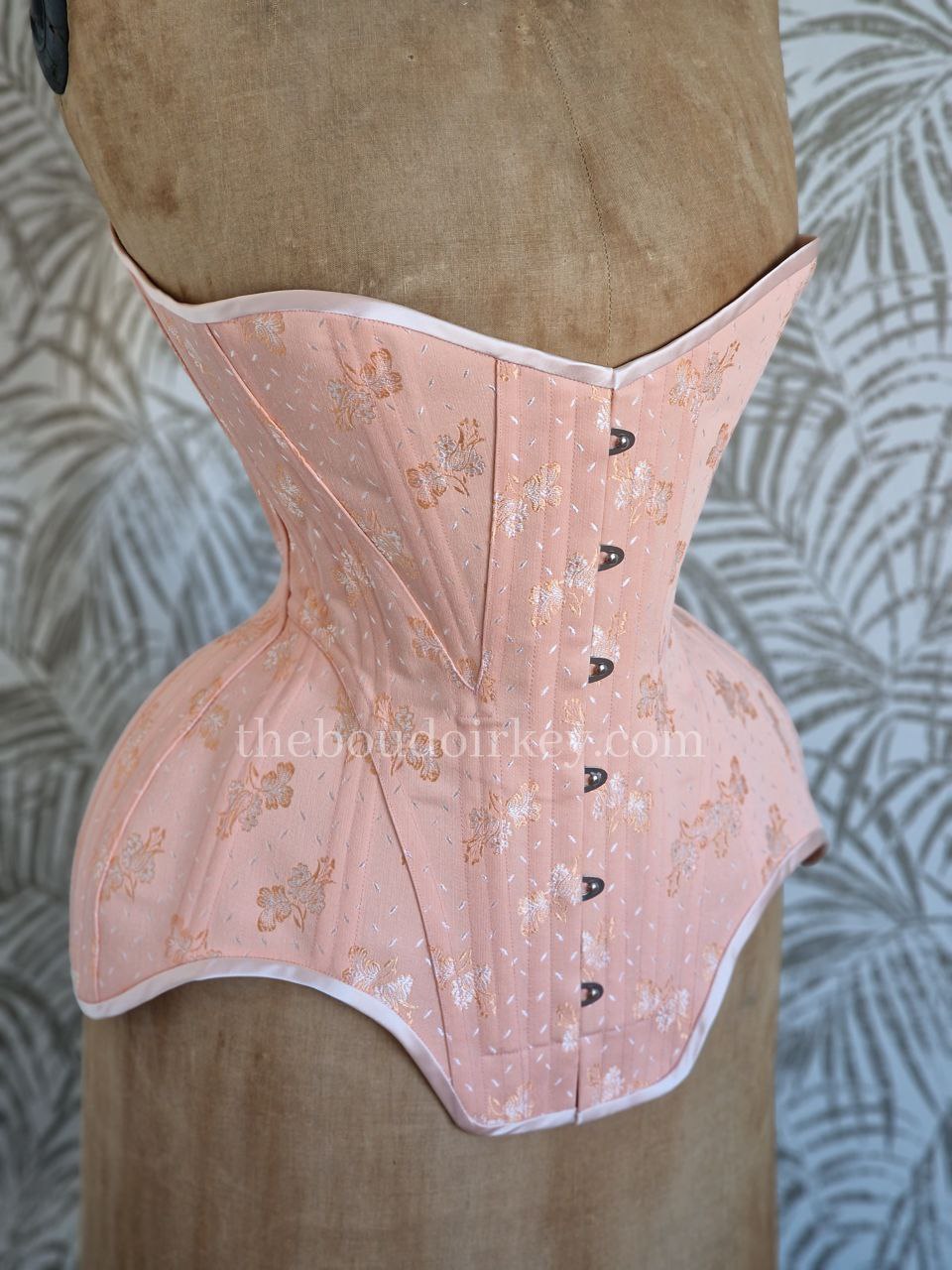 Size L - Ready-To-Ship Edwardian Corset in Peachy Floral Coutil